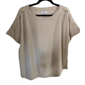 NWT  Melissa Page Women's Button Detail Dolman Short-Sleeve Sweater Pumice Stone